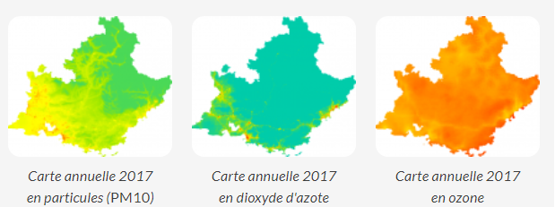 Carte annuelle multipolluants en région en 2017