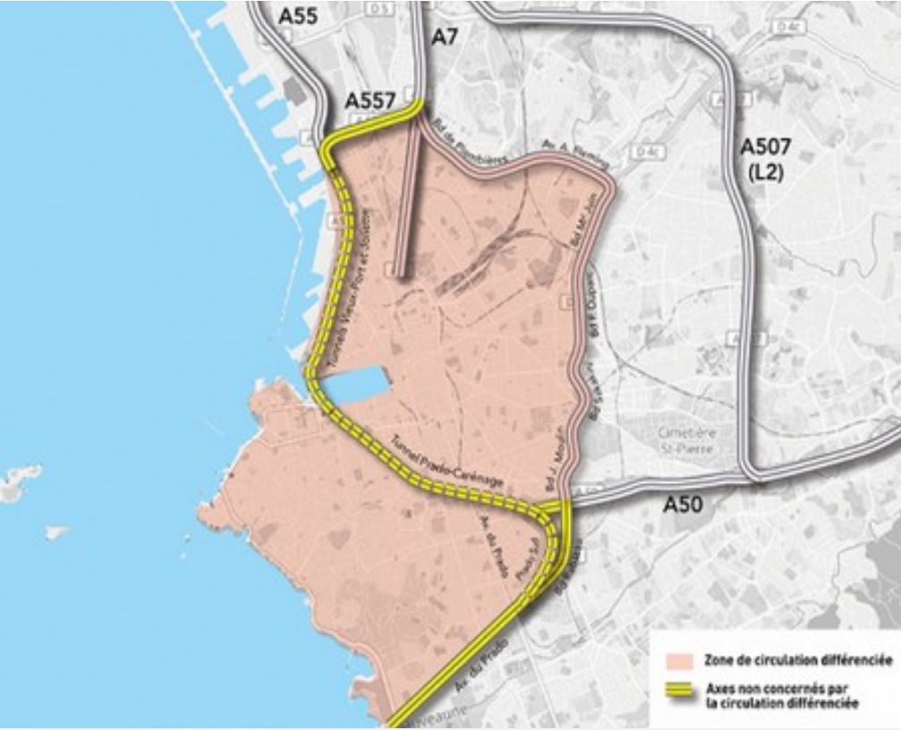 carte de la zone de circulation différenciée à Marseille