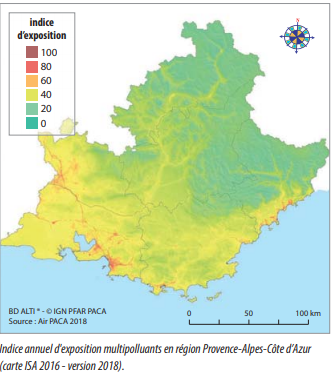 indice annuel d'exposition multipolluants en région PACA en 2017