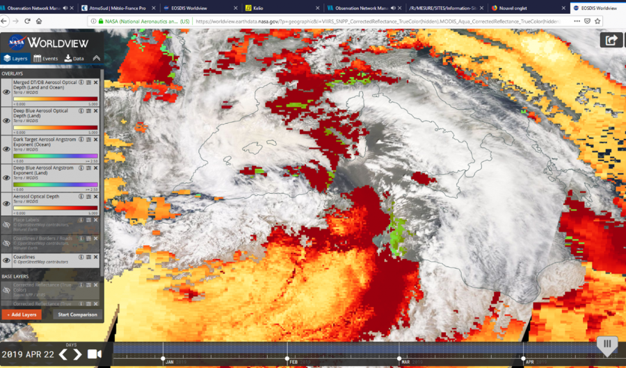 carte des particules desertiques le 22 avril 2019