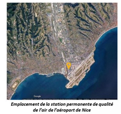 emplacement de la station permanente de la qualité de l'air de l'aéroport de Nice
