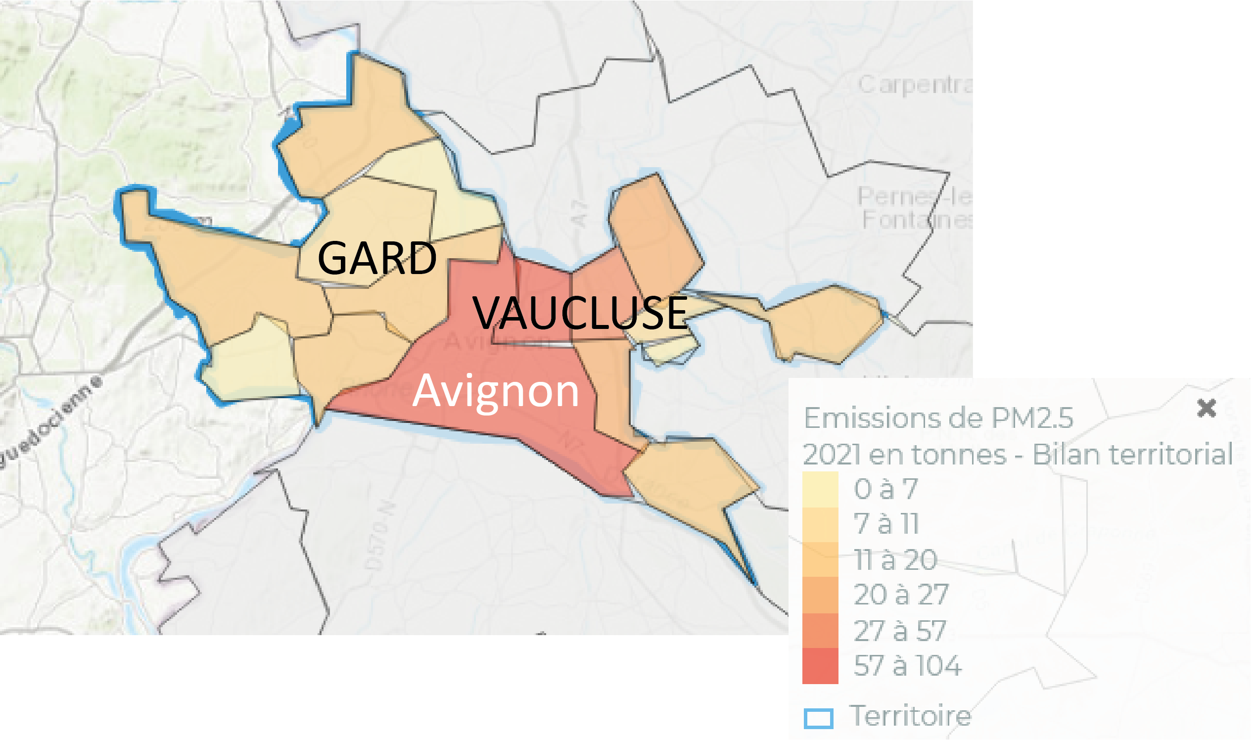 émissions PM2.5 en 2021 sur le Grand Avignon