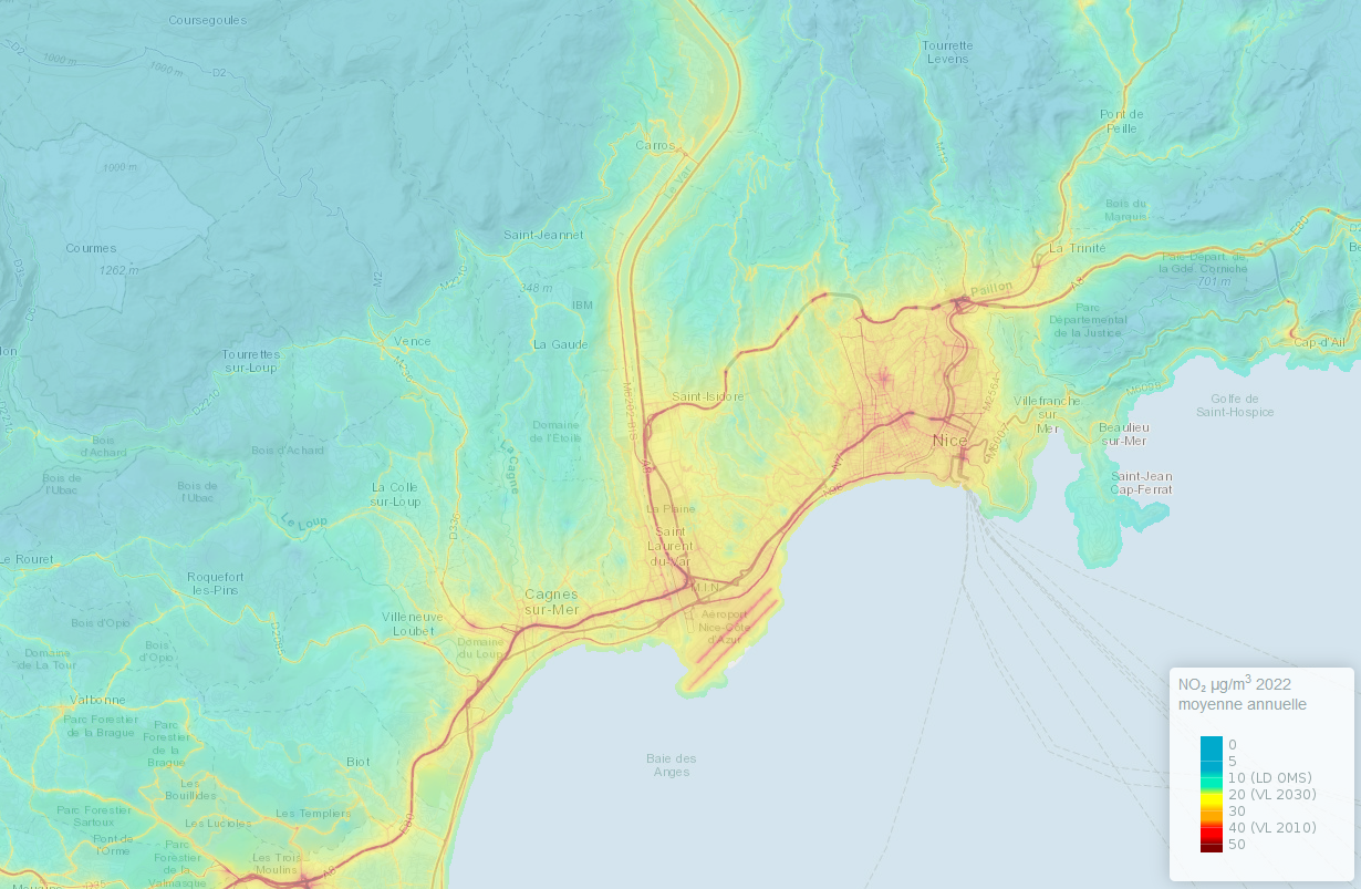 carte annuelle NO2 Nice 2022