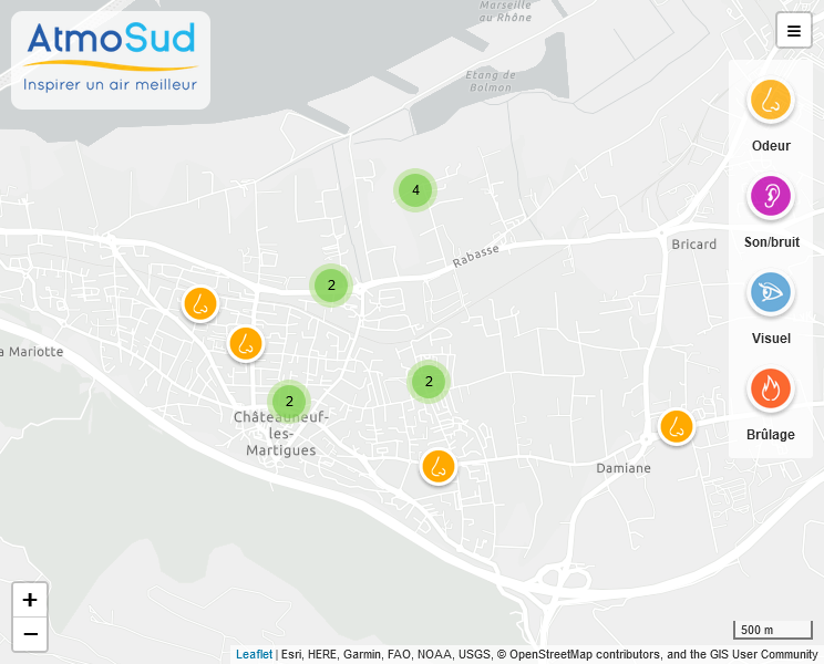 carte des signalements à Châteauneuf-les-Martigues le 26/07/24