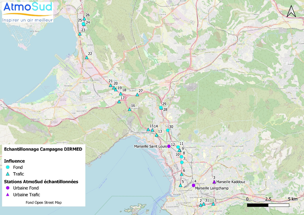 Localisation des points de mesure - Campagne DIRMED 2024-2025