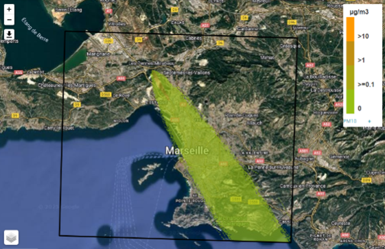 Prévision de la dispersion des panaches de l’incendie le 8 juillet à 13h