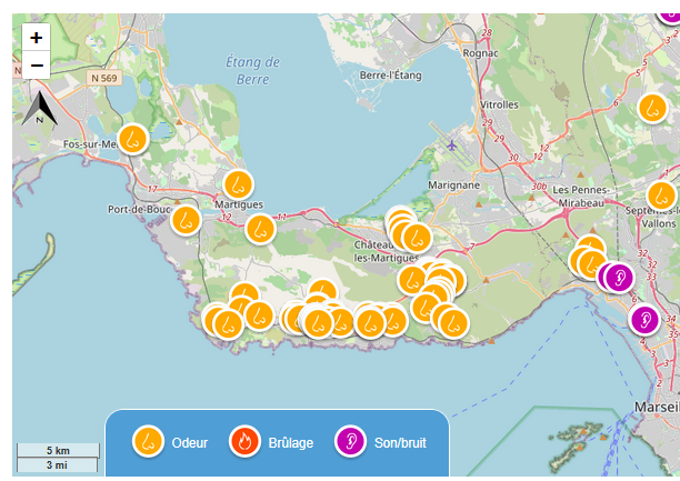 Cartes des signalements de nuisances olfactives sur le Côte Bleue du 4 au 17 avril 2026