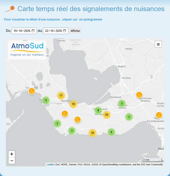 Carte des signalements de nuisances autour de Martigues du 19 au 26 octobre 2026 