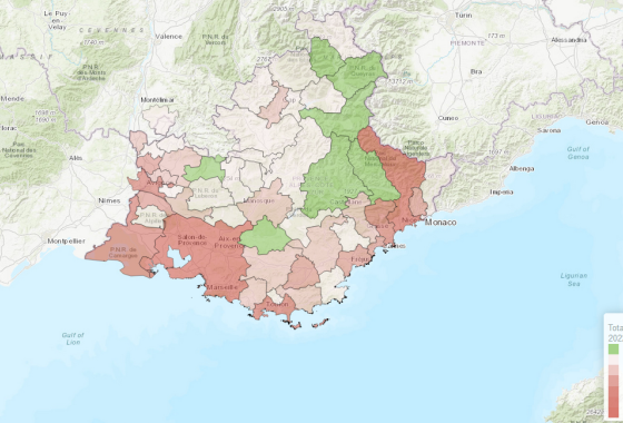 carte des émissions de GES par commune - 2022