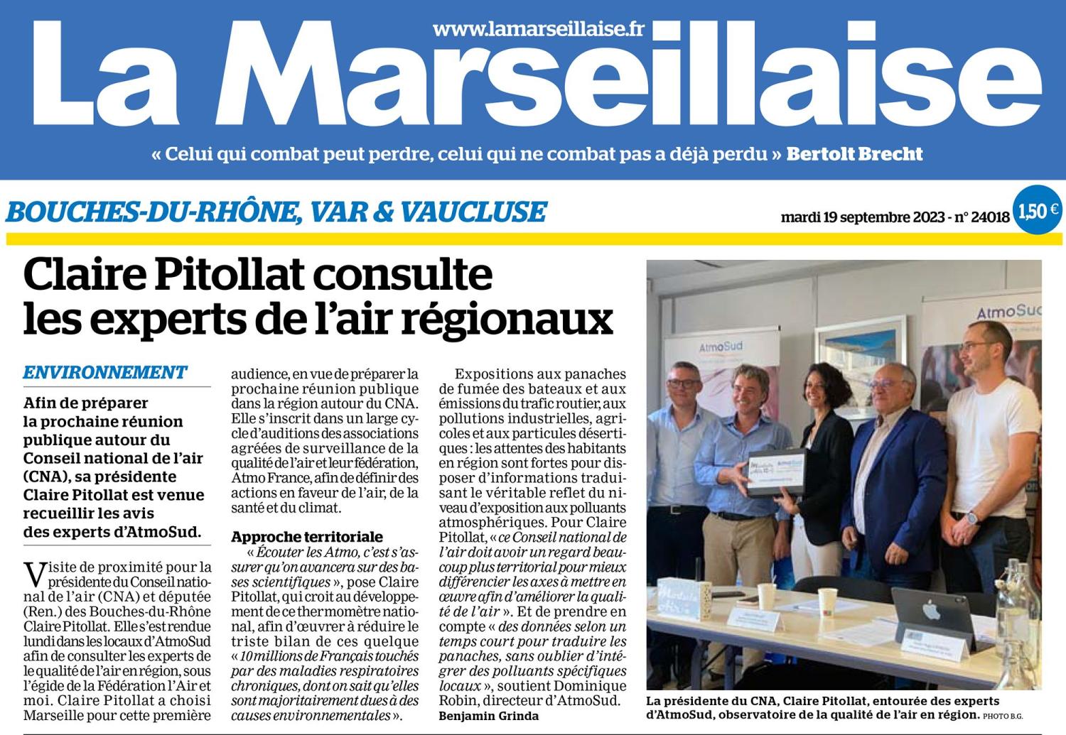 Article La Marseillaise du 19/09/2023- Visite de Claire Pitollat 