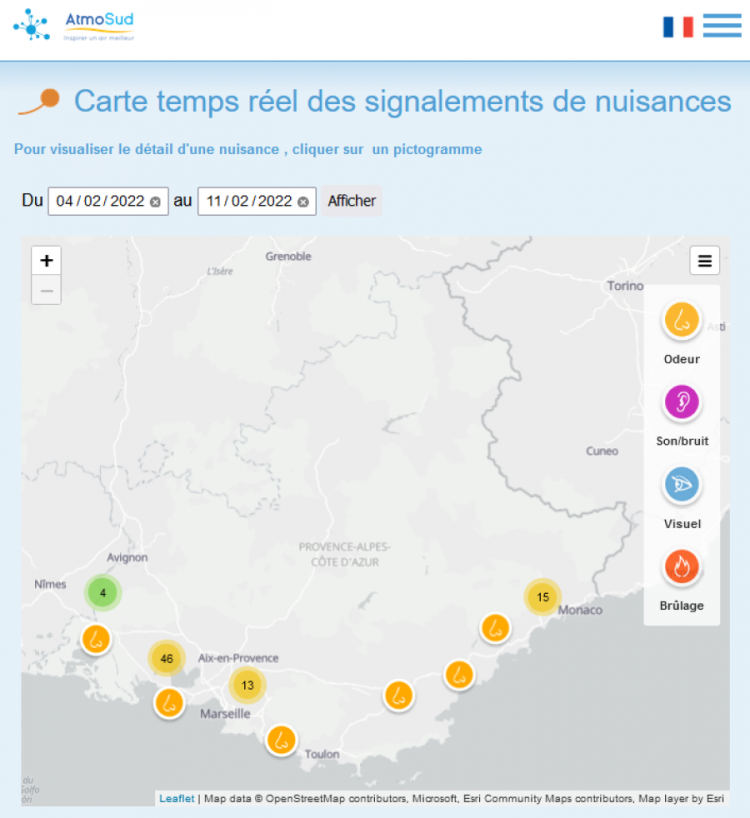 signalements de nuisances en fevrier 2022 suite à l'incendie de saint chamas