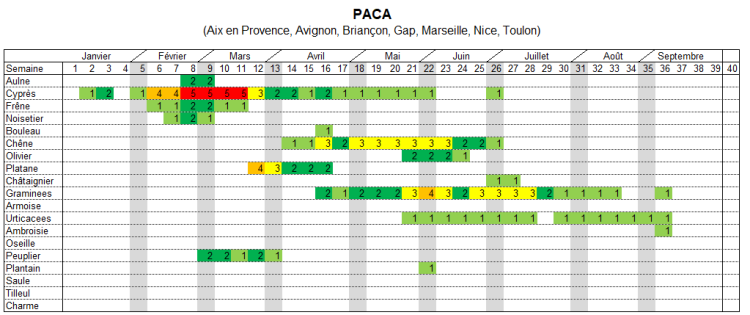 calendrier pollinique en PACA