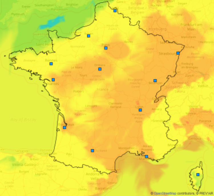 carte prevair de prévision ozone en France le 6 août