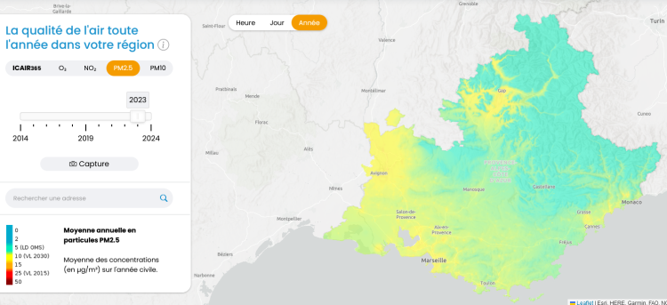 Cartographie régionale exposotion PM2.5 en 2023