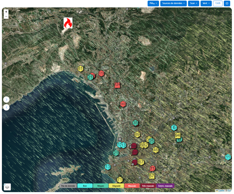 donnees microcapteurs feu PennesMirabeau Marseille 8 juillet 2025