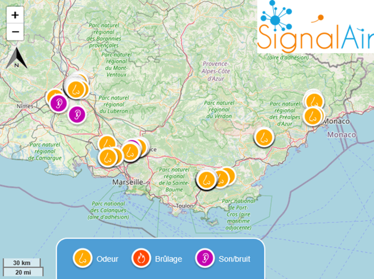 carte des signalements depuis début août 2025 en région sud