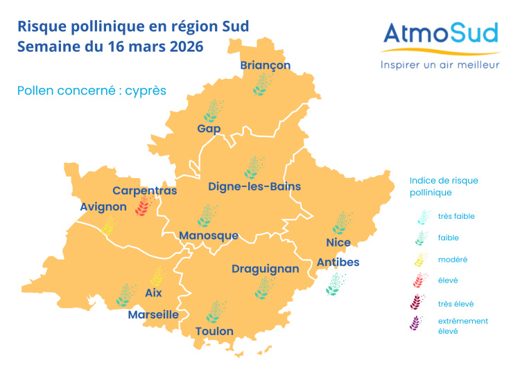 carte pollens 16 mars 2026