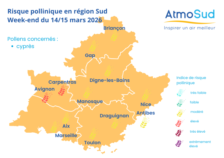 carte pollens du week-end du 14 et 15 mars