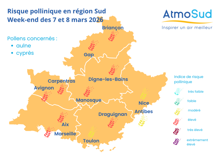 carte pollens 7 et 8 mars 2026