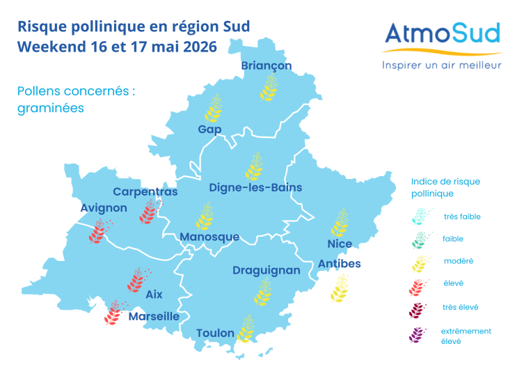 Carte pollens PACA 16 mai 2026