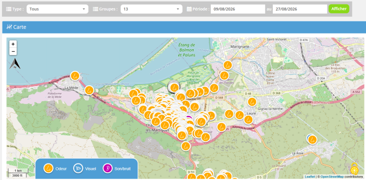 Carte Signalements Chateauneuf les Martigues