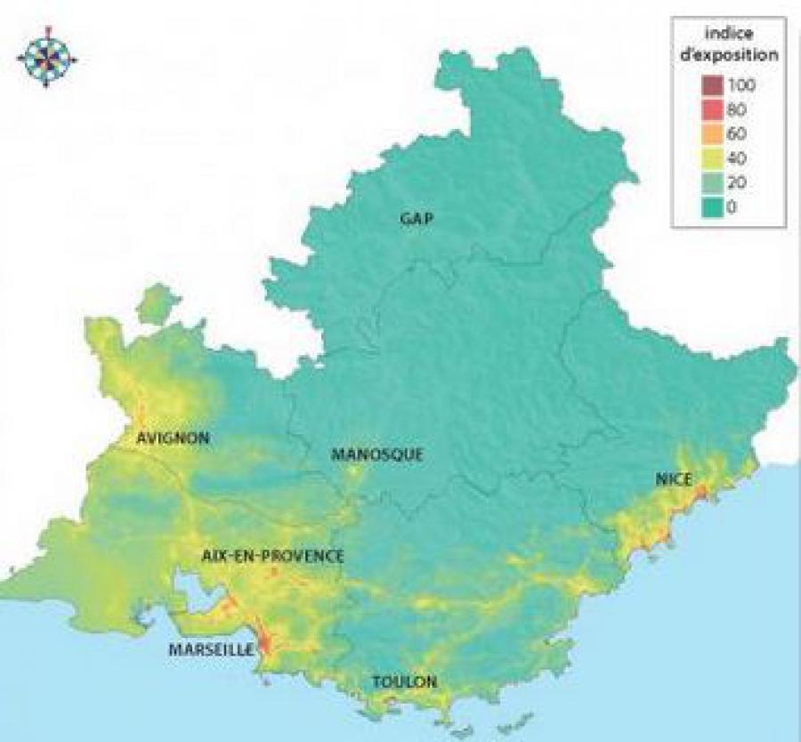 carte d'exposition aux multipolluants dans la Région en 2016